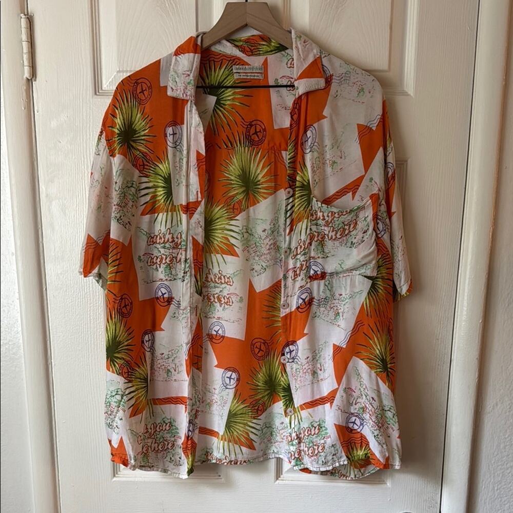 Urban Outfitters Passport Vacation Button Down Shirt Orange size medium - Picture 2 of 6